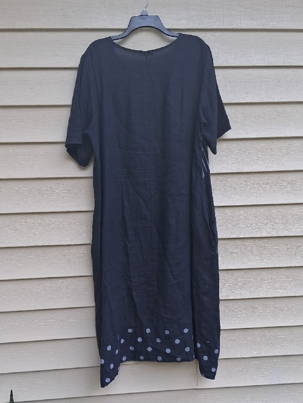 Casual Polka Dot & Stripe Patchwork Linen Maxi Dress - Black - Picture 7 of 12